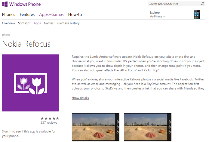 Refocus está disponível na Windows Store (Foto: Divulgação/Windows Phone)