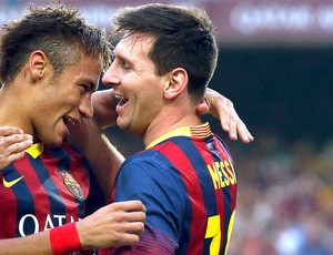 Neymar e Messi comemoração Barcelona jogo Real Madrid (Foto: Reuters)