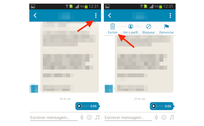 Iniciando o procedimento para deletar uma conversa no Happn para Android (Foto: Reprodução/Marvin Costa)