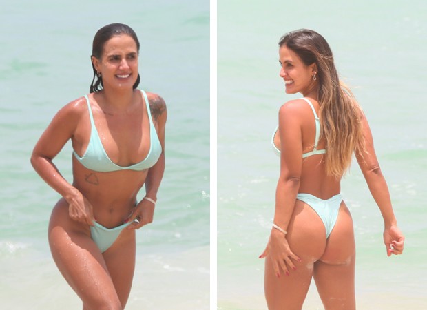 Ex-BBB Carol Peixinho se refresca com mergulho em praia no Rio