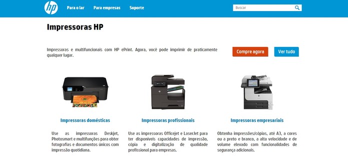 HP divide produtos entre Domésticos, Profissionais e Empresariais (Foto: Reprodução/HP)