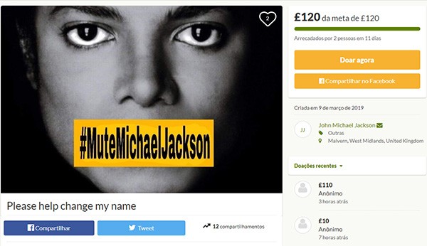 Página de financiamento coletivo de John Michael Jackson (Foto: Divulgação)