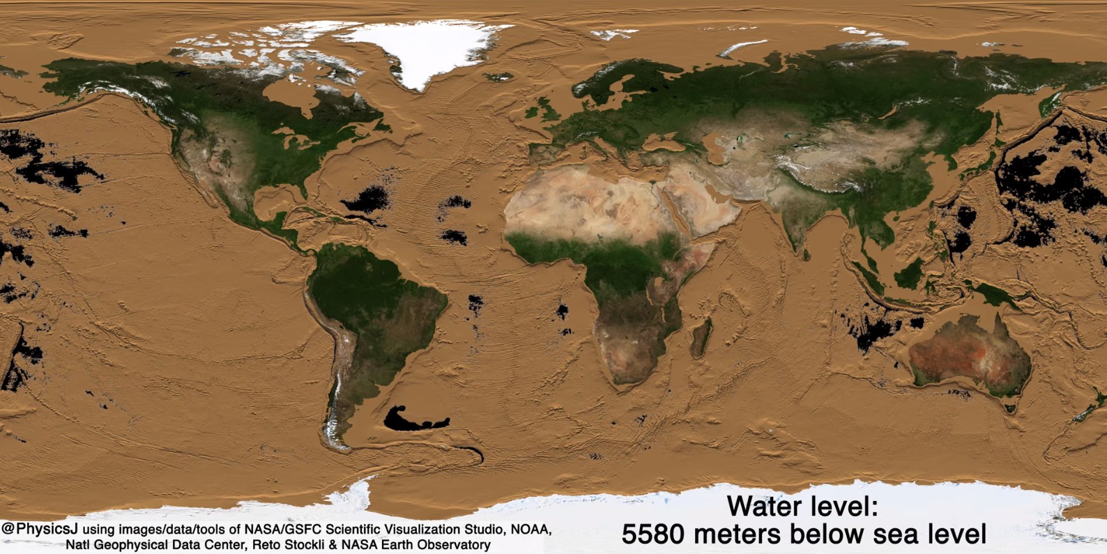 Vídeo mostra como a Terra seria se toda a água desaparecesse (Foto: Reprodução Youtube/Dr James O'Donoghue)