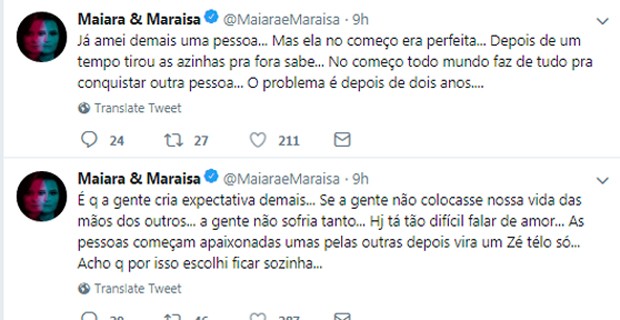 Tweets de Maiara (Foto: Reprodução/Twitter)