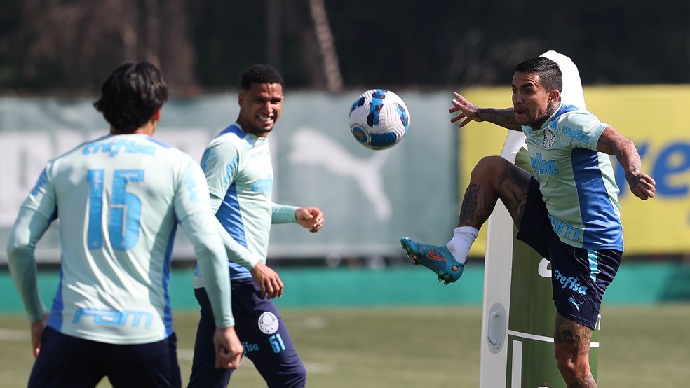 Dudu durante treino do Palmeiras na Academia de Futebol — Foto: Cesar Greco
