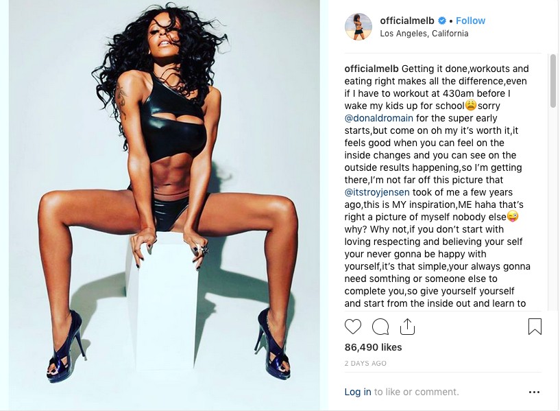 O post no Instagram no qual a cantora Mel B falou sobre sua rotina de exercícios (Foto: Instagram)