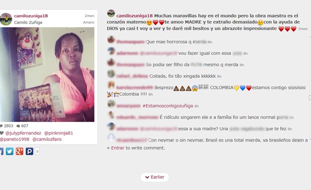 Internautas ofendem me de Zuiga no Instagram neste domingo (6) (Foto: Reproduo / Webstagram)