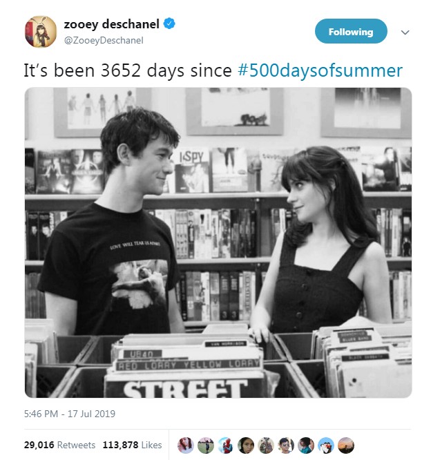 Zooey Deschanel fala de (500) Dias com Ela no Twitter (Foto: Reprodução / Twitter)