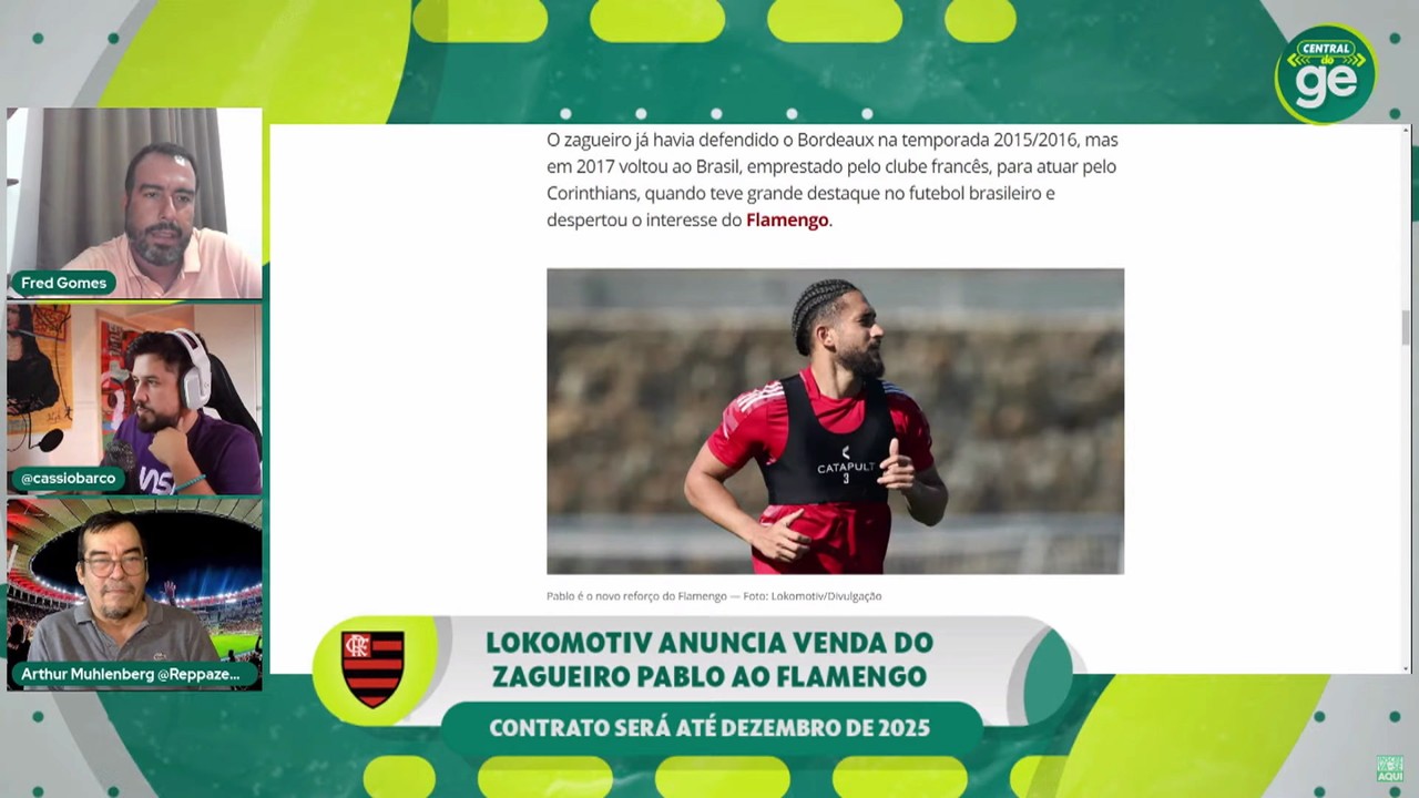 Fred Gomes explica o acerto do zagueiro Pablo com o Flamengo