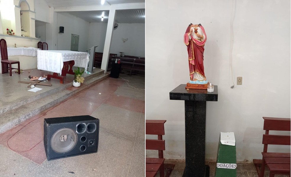 Homem é preso após invadir igreja, destruir imagens de santos e esfaquear tio em Barreiras do Piauí — Foto: Polícia Militar