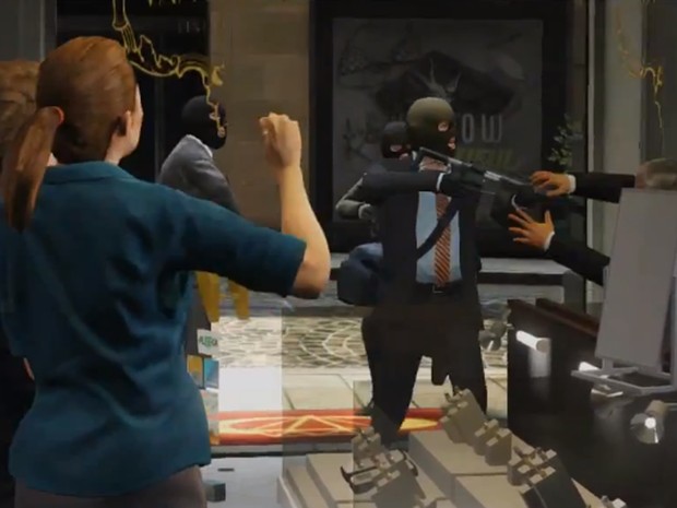 Cena de missão que envolve assalto em 'GTA V' (Foto: Divulgação/Rockstar)