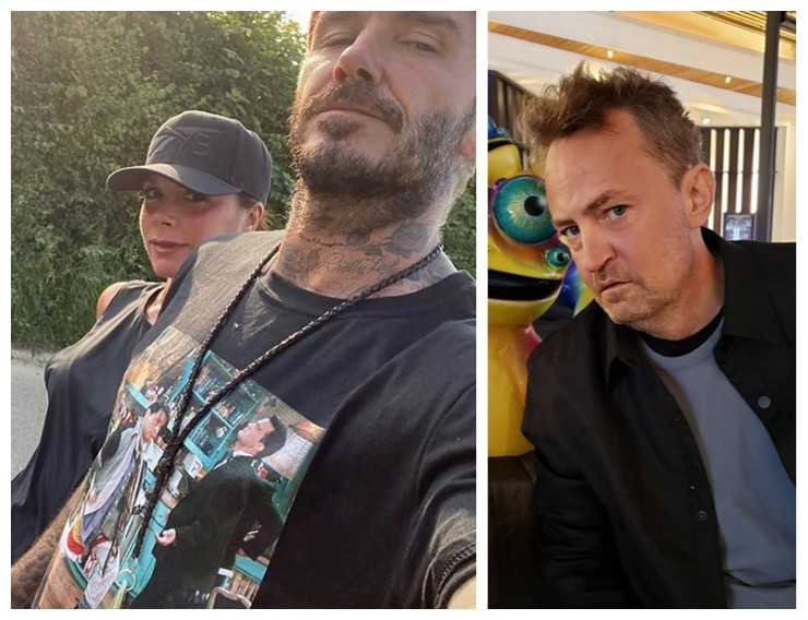 A foto compartilhada pelo ator Matthew Perry que mostra David Beckham com a camisa de Friends (Foto: Instagram)