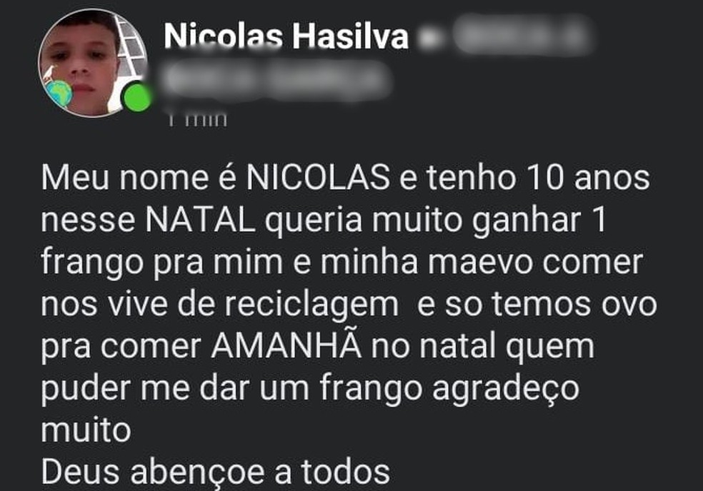 Criança de Garça (SP) ganhou o presente após uma doação anônima — Foto: Reprodução/Facebook