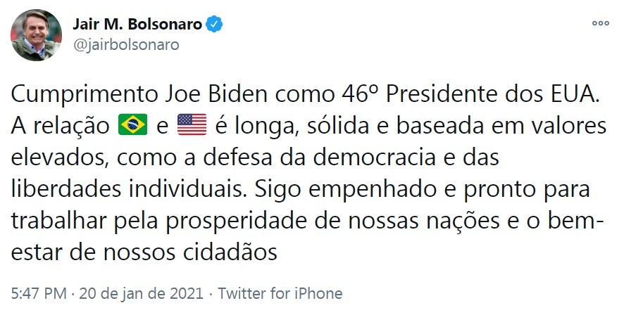 bolsonaro-tuite-biden (Foto: Reprodução/Twitter)