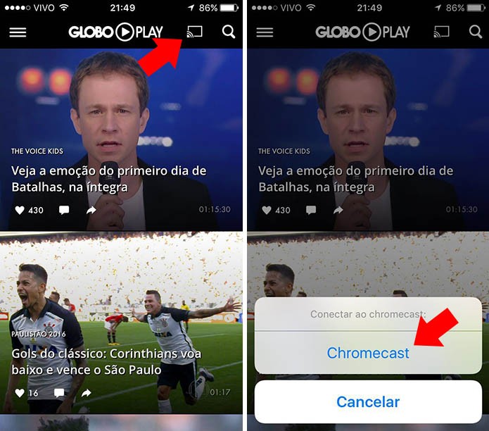 Toque no novo botão para conectar ao Chromecast (Foto: Reprodução/Paulo Alves)