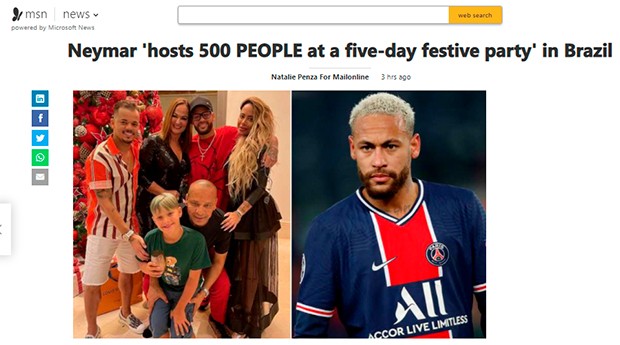 O norte-americano MSN fala sobre a festa de Réveillon de Neymar (Foto: Reprodução)