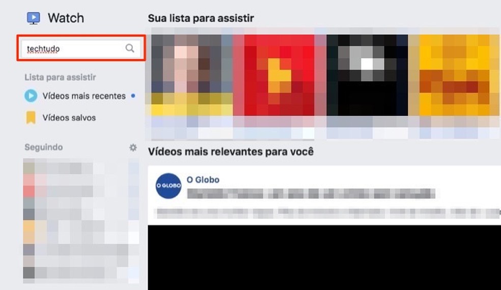 Ação para buscar vídeos sobre um assunto específico no Facebook Watch — Foto: Reprodução/Marvin Costa