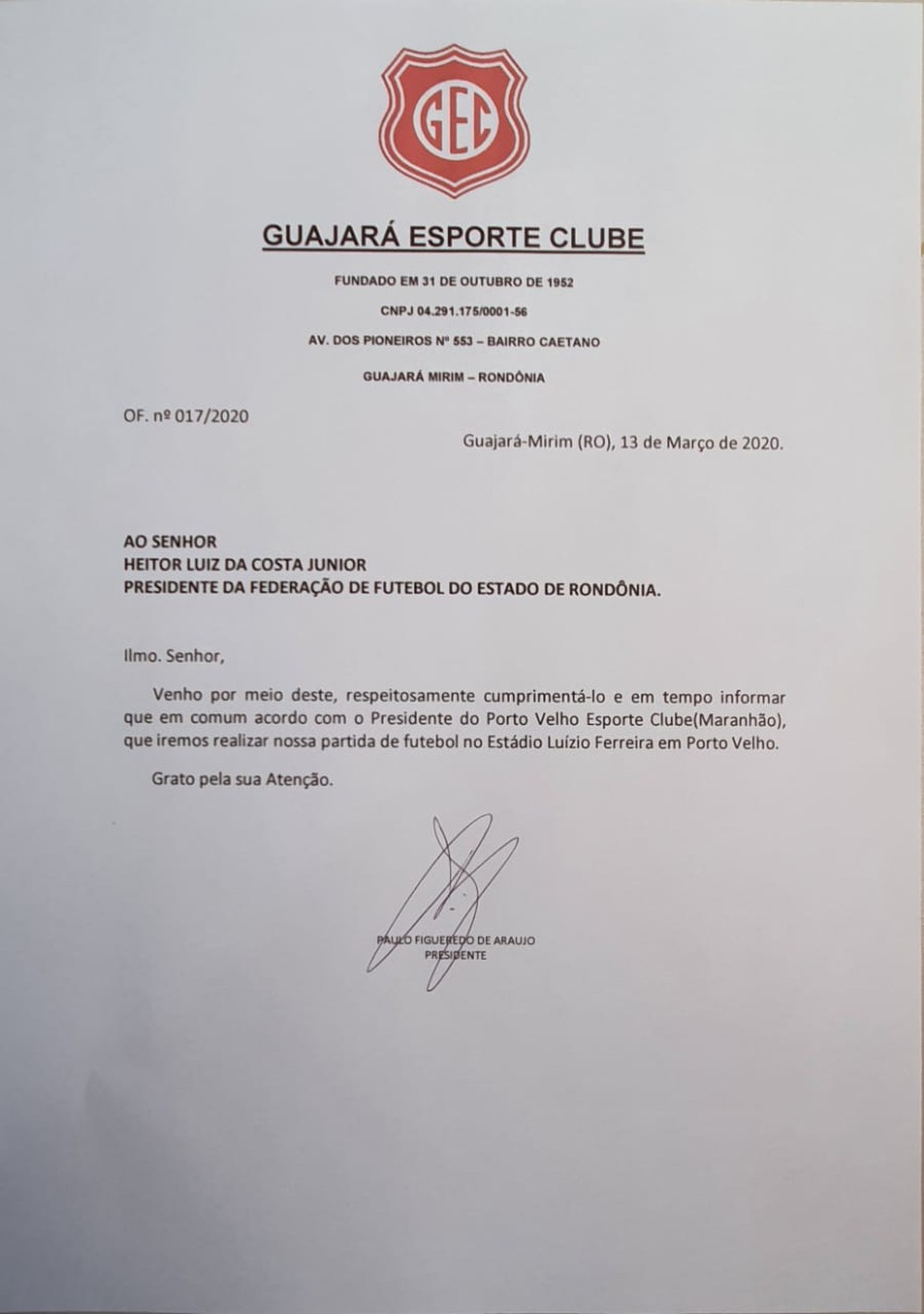 GuajarÃ¡ aceitou o pedido de mudanÃÂ§a de jogo contra o Porto Velho  (Foto: DivulgaÃÂ§Ã£o)