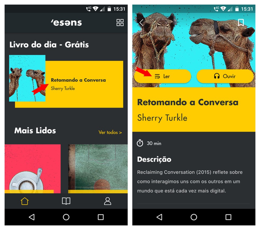 App Esens oferece um livro grátis por dia para usuários da versão gratuita — Foto: Reprodução/Adriano