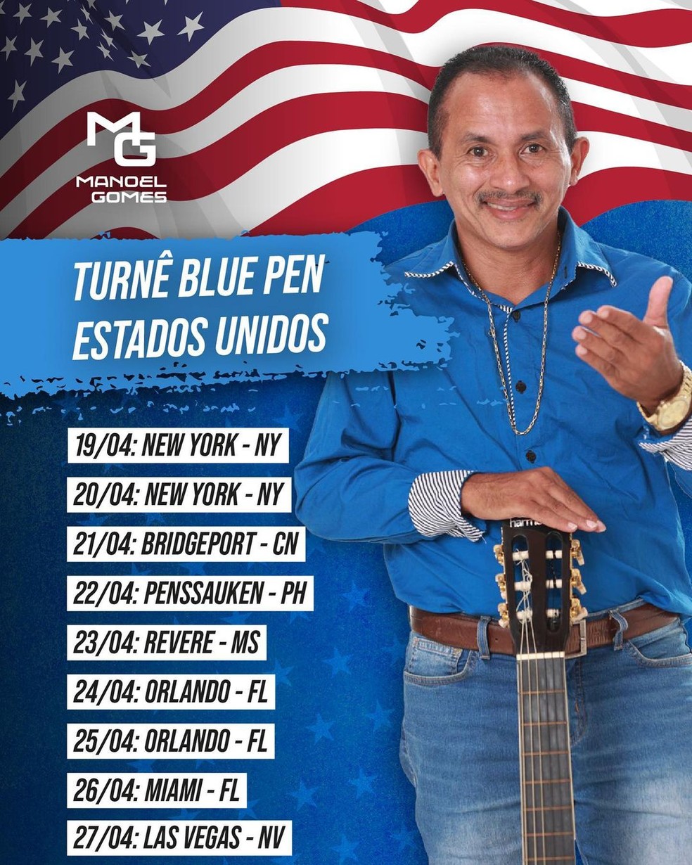 Manoel Gomes, o Caneta Azul, anuncia turnê internacional nos EUA — Foto: Reprodução Instagram