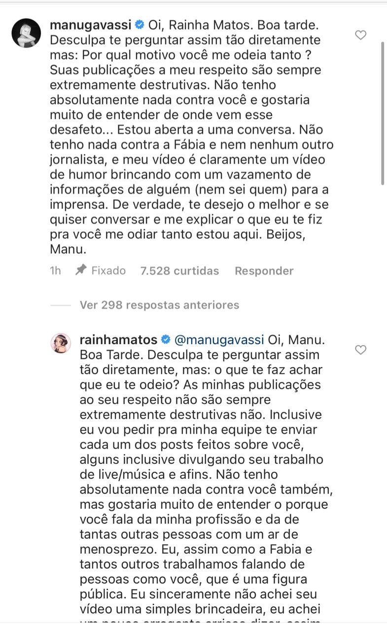 Manu Gavassi questiona perfil de Rainha Matos (Foto: Reprodução/Instagram)