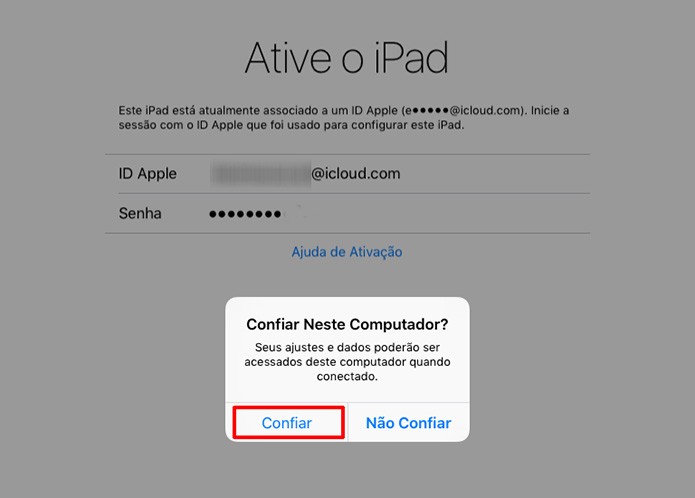 iPad perguntará se usuário deseja confiar no computador para ativar iOS 9.3 (Foto: Reprodução/Elson de Souza)