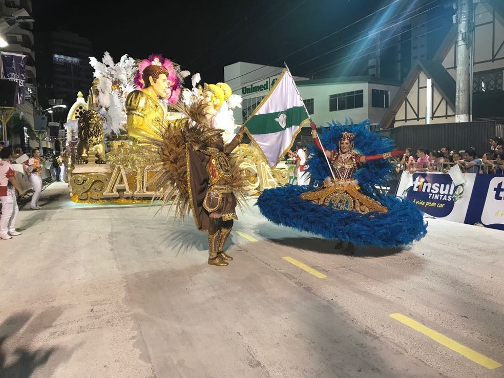 Escola de Samba Alian&ccedil;a desfila no carnaval de Joa&ccedil;aba neste s&aacute;bado (10) (Foto: Eduarda Demeneck/NSC TV)