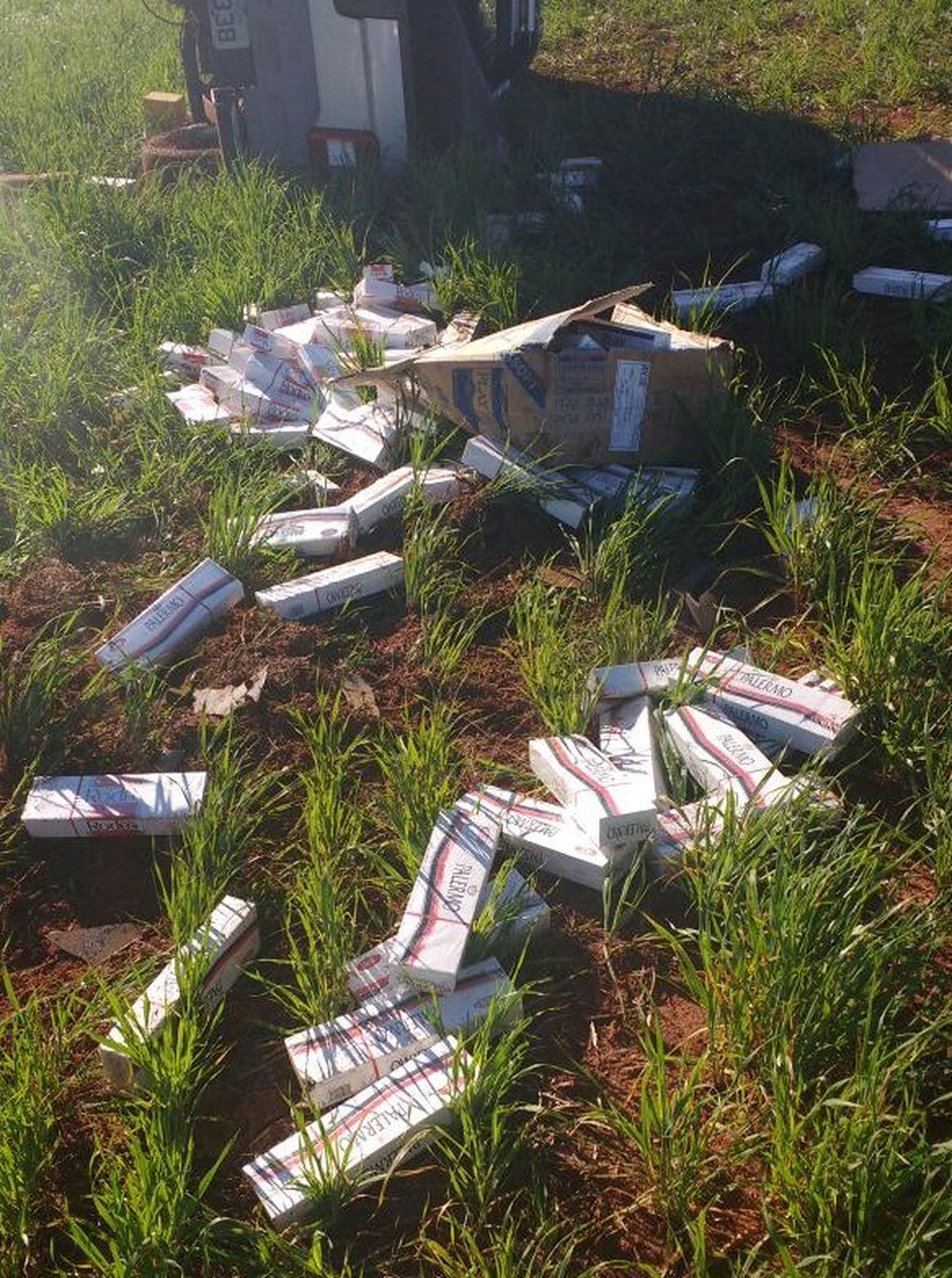 Cigarros ficaram espalhados no local do acidente  (Foto: Santa Cruz News / Divulgação )