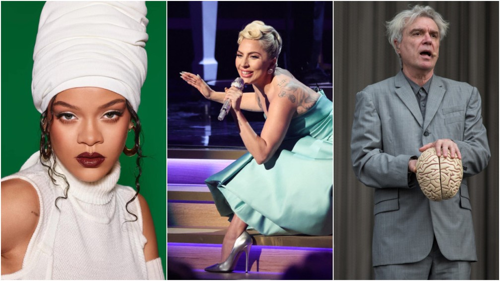Rihanna, Lady Gaga e David Byrne são indicados ao Oscar 2023 — Foto: Reprodução/Instagram/Mario Anzuoni/Reuters/Marcelo Brandt/g1