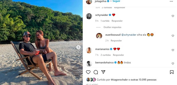 Schynaider Mora comenta post de João Guilherme Silva com emoji de coração (Foto: Reprodução/Instagram)