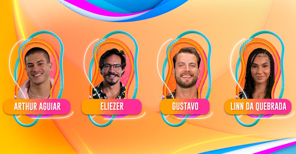 Arthur Aguiar, Eliezer, Gustavo e Linn da Quebrada disputam o Paredão Falso do BBB 22 — Foto: Globo