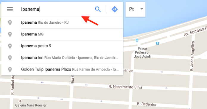 Pesquisando uma cidade no Google Mapas (Foto: Reprodução/Marvin Costa)