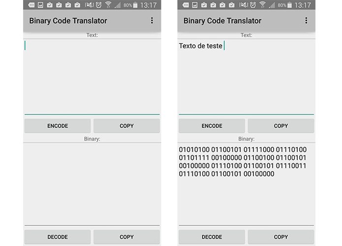Tradutor de binário permite codificar textos e função inversa pelo app (Foto: Reprodução/Barbara Mannara)