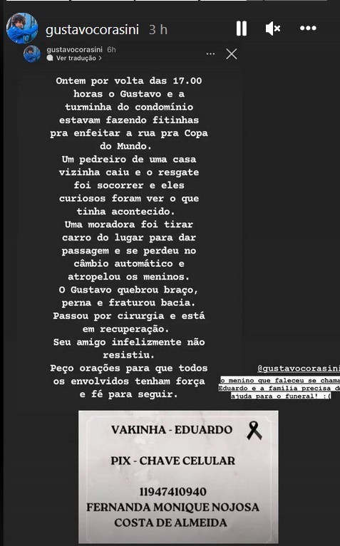 Gustavo Corasini sofreu acidente grave em SP (Foto: Reprodução/Instagram)