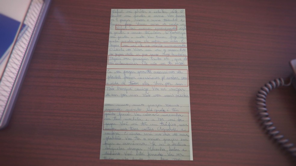 Caderno suspeito de perseguir ex-namorados traz ameaça às vítimas, no DF — Foto: Reprodução