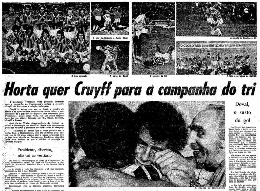 Horta declarou que ia atrs do craque holands Johan Cruyff em 1976  Foto: Reproduo / O Globo