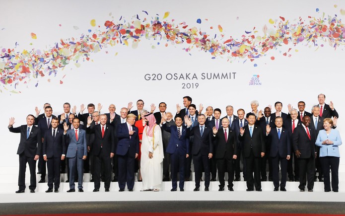 LÃ­deres do G20 posam para foto tradicional em Osaka, no JapÃ£o â Foto: Ludovic Marin / AFP Photo