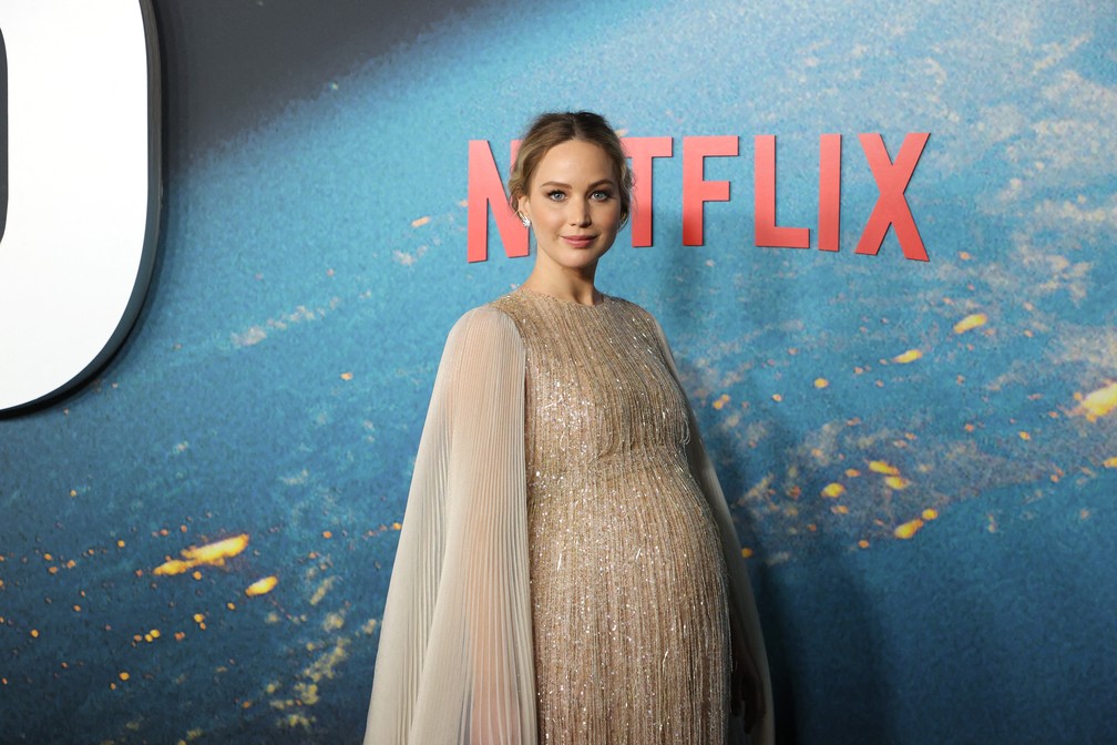 Jennifer Lawrence no lançamento do filme 'Não Olhe Para Cima' — Foto: Mike Coppola / Getty Images via AFP