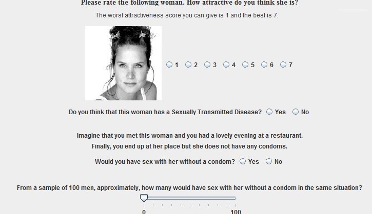 Questionário usado para testar atratividade de mulheres para sexo com ou sem camisinha