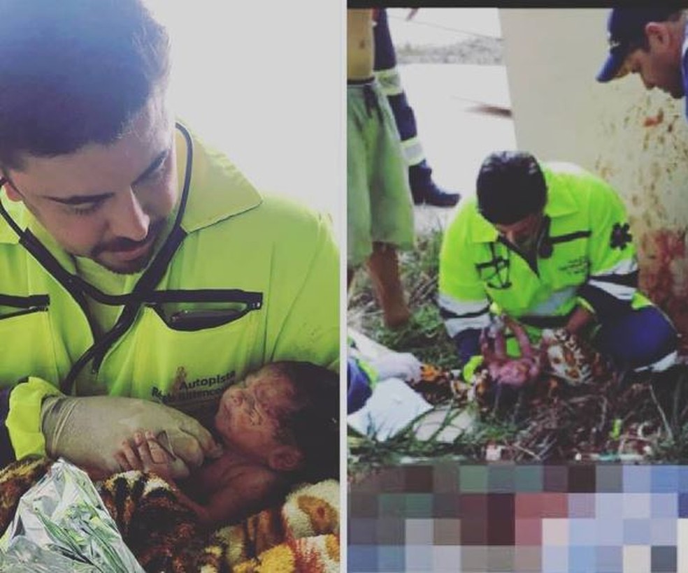 MÃ©dico Elton durante o resgate do bebÃª, na rodovia RÃ©gis Bittencourt (Foto: DivulgaÃ§Ã£o/Arteris)