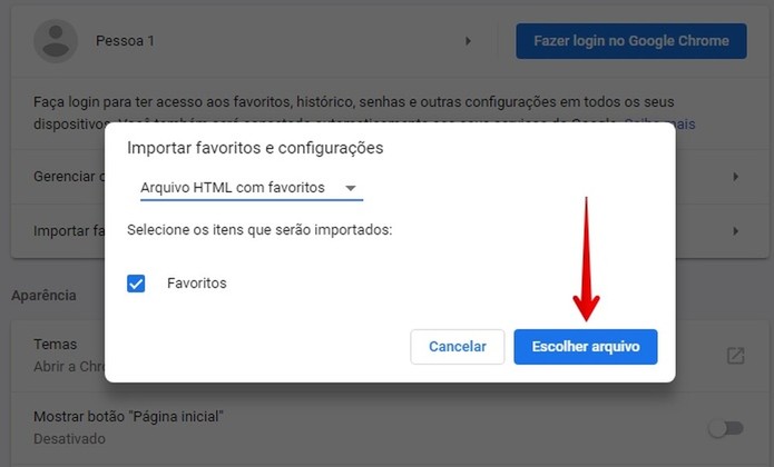 Importando favoritos de arquivo HTML (Foto: Reprodução/Helito Bijora) Importando favoritos de arquivo HTML (Foto: Reprodução/Helito Bijora)