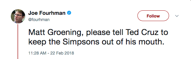 Um comentário fazendo piada com a referência do político Ted Cruz aos Simpsons (Foto: Twitter)