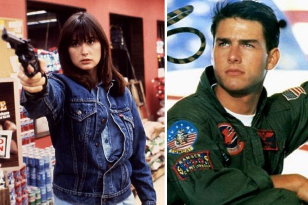 Demi Moore em cena de Heróis ou Vilões (1986) e Tom Cruise em cena de Top Gun (1986) (Foto: Reprodução)