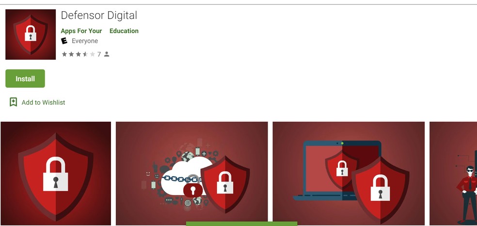 Defensor Digital, um dos dois aplicativos suspeitos que chegaram à Play Store.  — Foto: Reprodução
