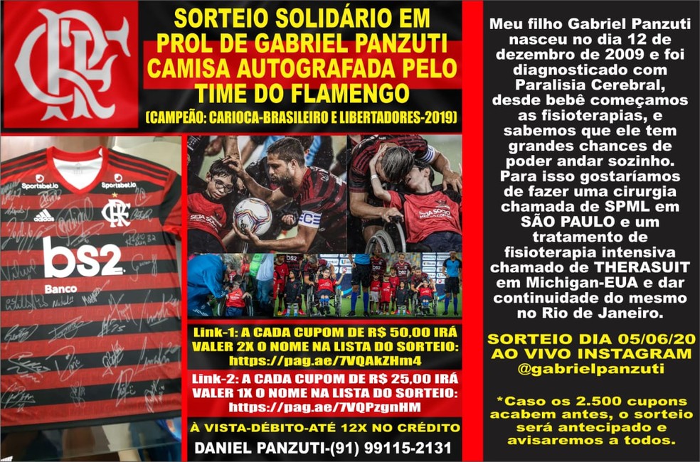 Flamengo shirt draws to help little Gabriel - Photo: Disclosure
