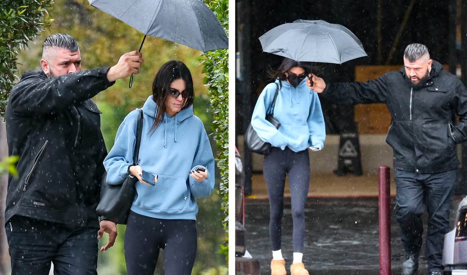 Kendall Jenner é detonada por deixar segurança protegê-la com guarda-chuva enquanto ele mesmo se molha