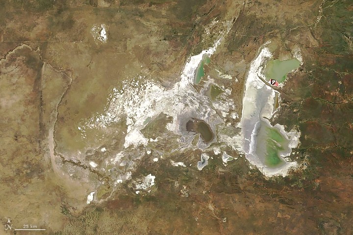 Makgadikgadi, em Botsuana, no sul da África (Foto: NASA/Earth Obervatory)