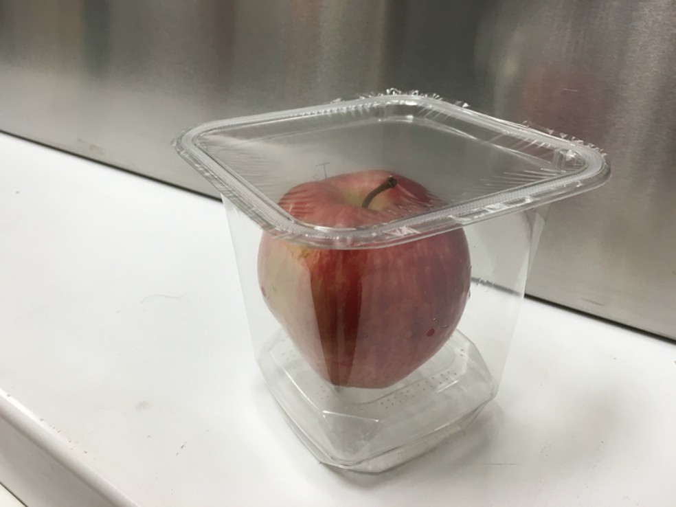 Protótipo de embalagem com óleos essenciais contra fungos em maçãs, desenvolvido por pesquisador da UFSC. — Foto: Argus Cezar Rocha Neto/Arquivo pessoal