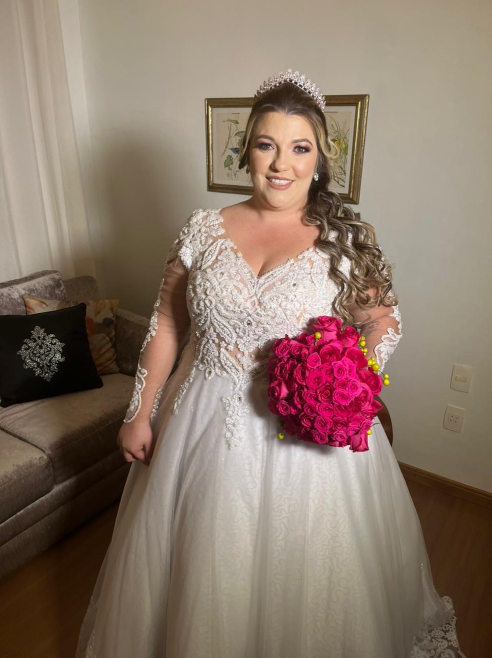 Tatiane e Alex se casaram na igreja após três anos e meio juntos  — Foto: Tatiane de Fátima/Arquivo pessoal