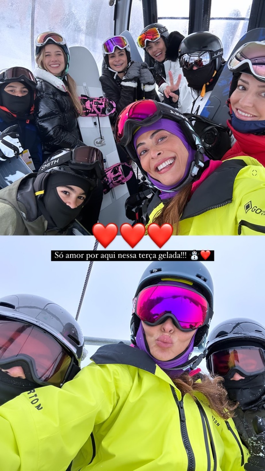 Nos EUA, Juliana Paes posa sorridente na neve com família
